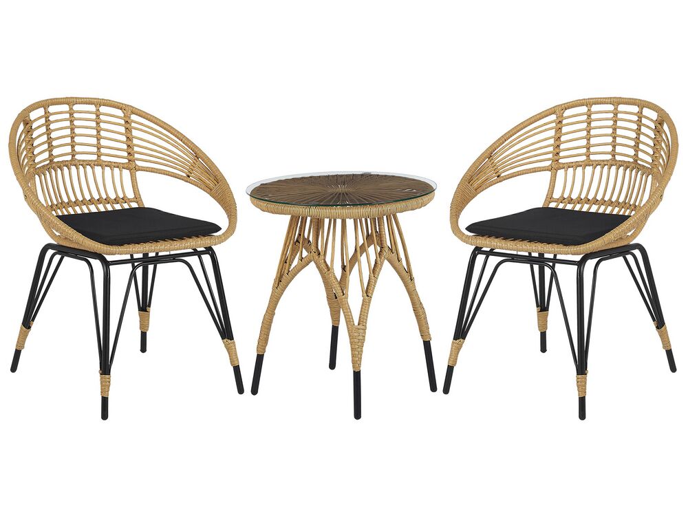 Bistro Set inkl. Kissen PELLARO Polyrattan Schwarz