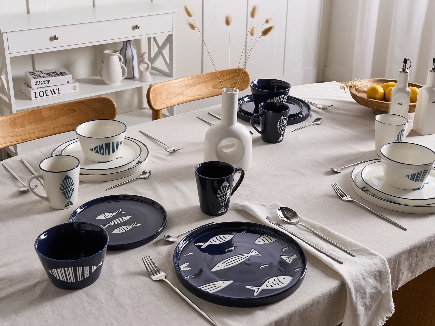 Set di 16 stoviglie TAMARIND Porcellana Bianco/Blu_1026528