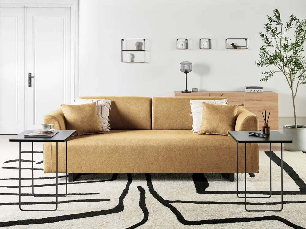 Sofa 3 Seater SOKNA with Tables Fabric Yellow_952841