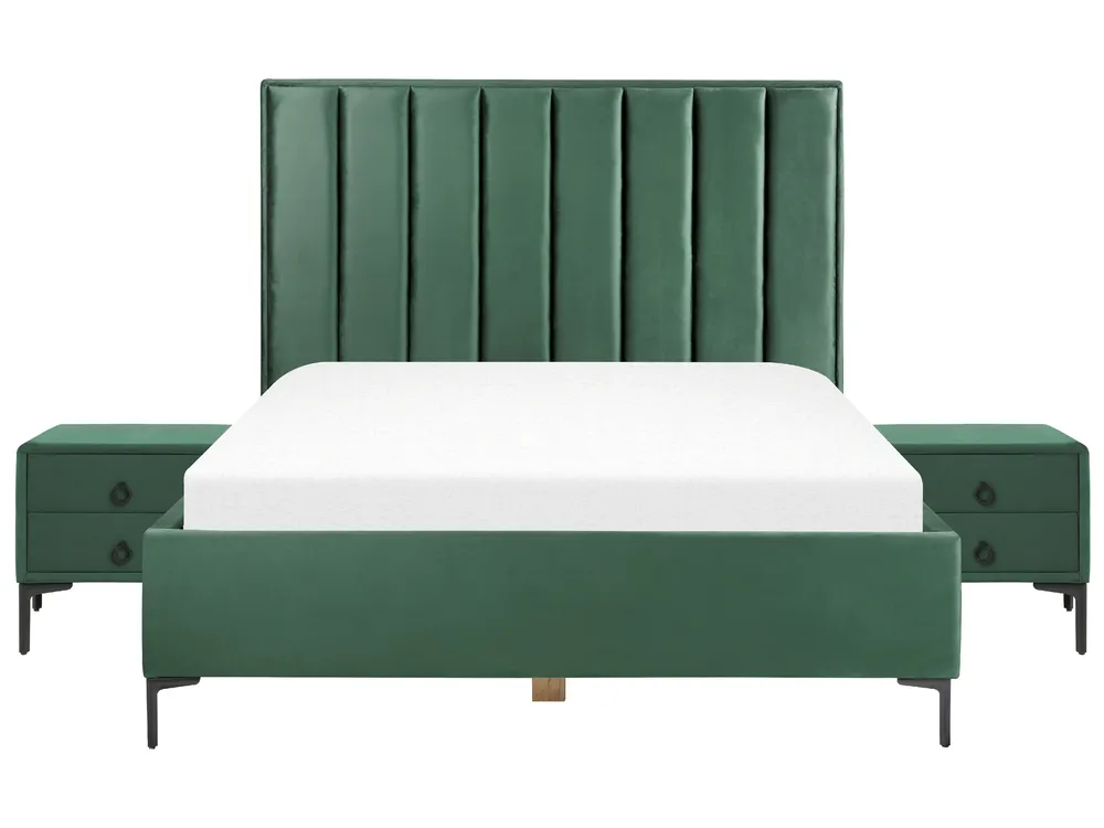 Bedroom Set SEZANNE Velvet Dark Green 160 x 200 cm (EU King Size)_892535