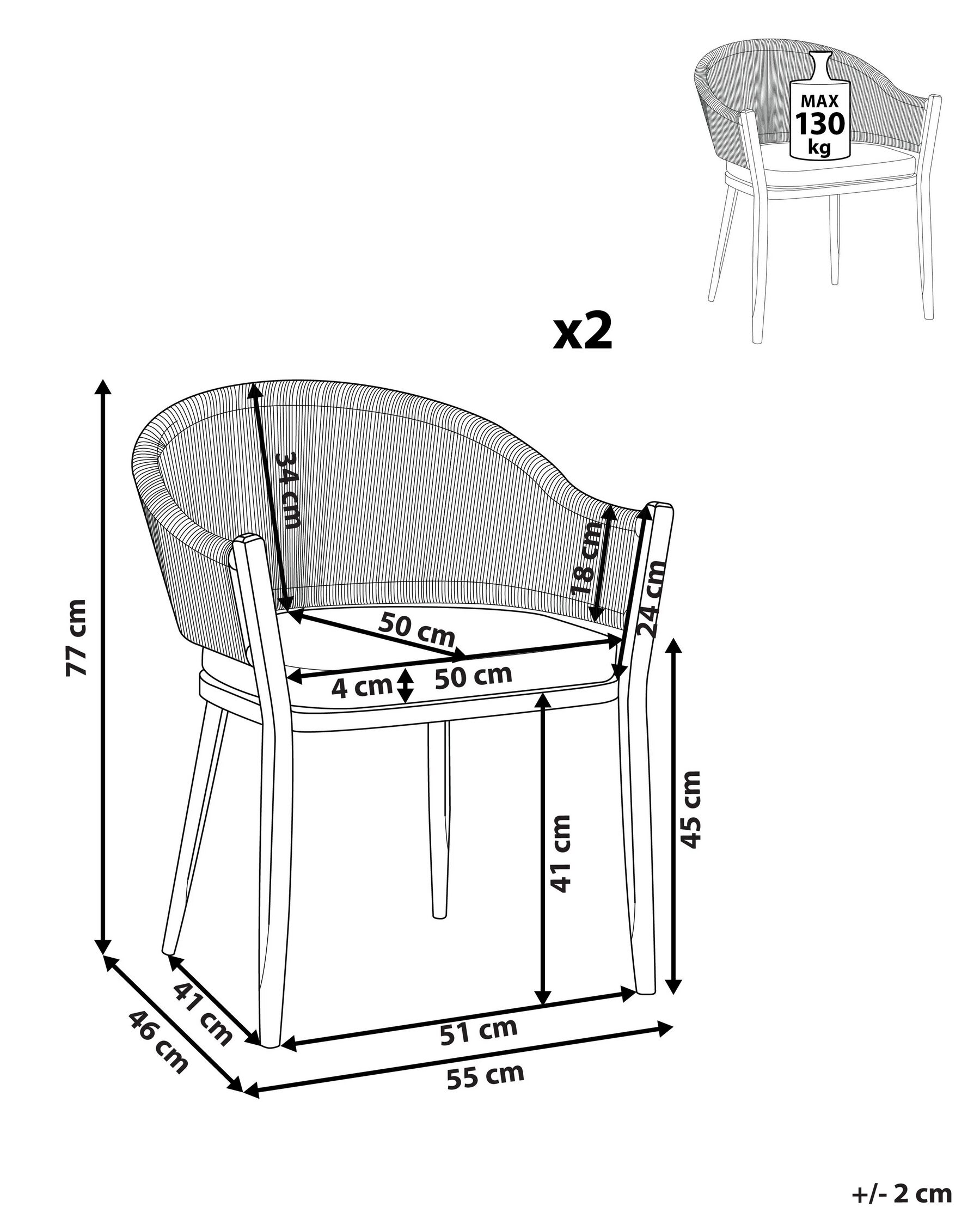 Set of 2 Garden Chairs with Cushions MILETO Metal Grey_809256