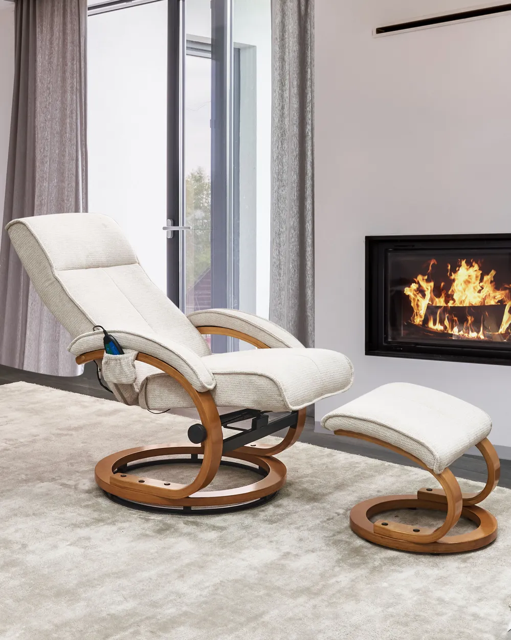 Massage Chair HERO with Footstool Fabric Light Beige_964730