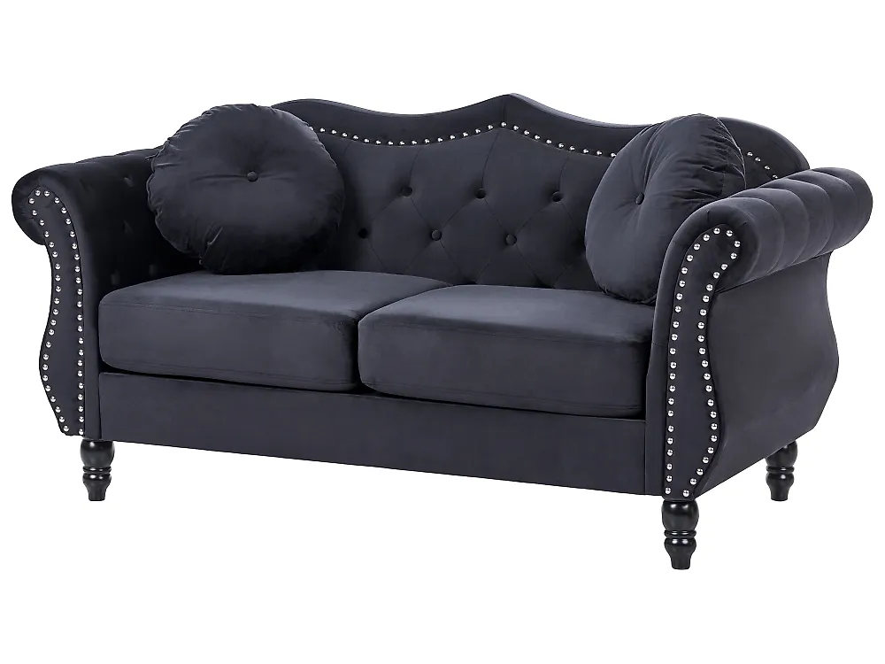 Sofa dla 2 osób SKIEN Welur Czarny_1171188