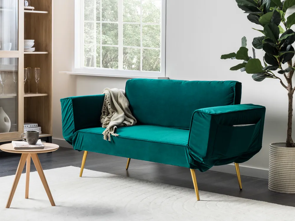 Sofa Bed Seater SAARELA Velvet Emerald Green