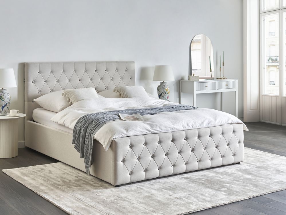 Lit ottoman AMIENS Tissu Beige 160 x 200 cm