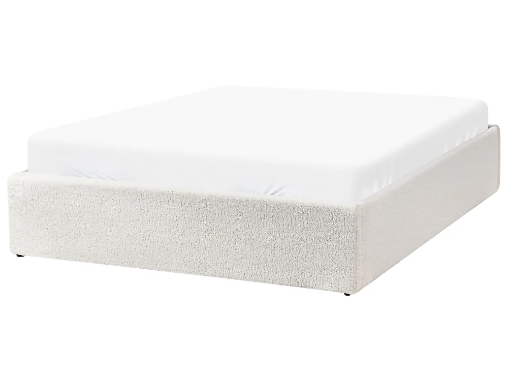 Bett mit Stauraum ohne Kopfteil DINAN Bouclé Cremeweiß 120 x 200 cm_1188203