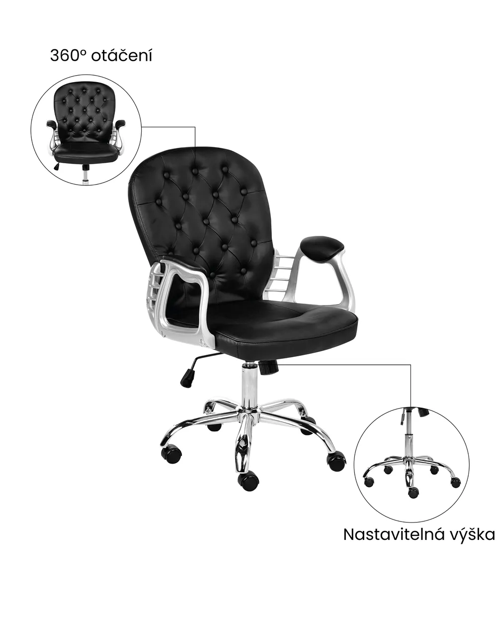 Židle k psacímu stolu PRINCESS Umělá kůže Černá_1036994