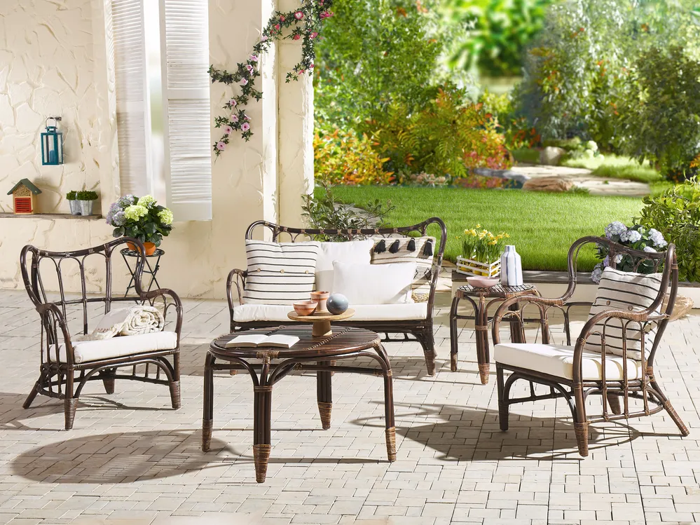 Garden Lounge Set with Table 4 Seater BRINDISI Rattan Dark Brown_825967