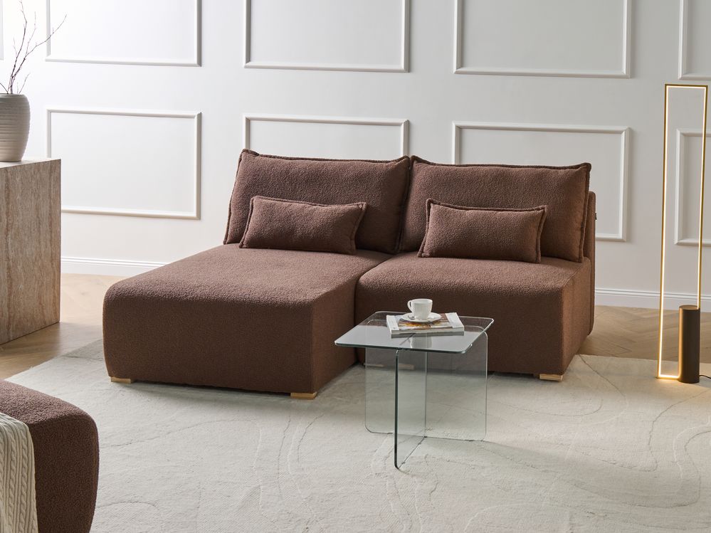 Modul Ecksofa NERBO Bouclé Braun rechtsseitig