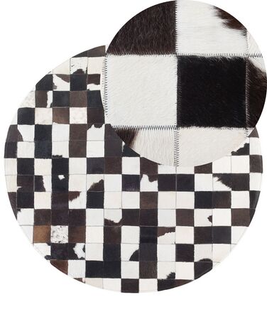 Okrúhly kožený koberec ⌀ 140 cm  čierna/biela BERGAMA
