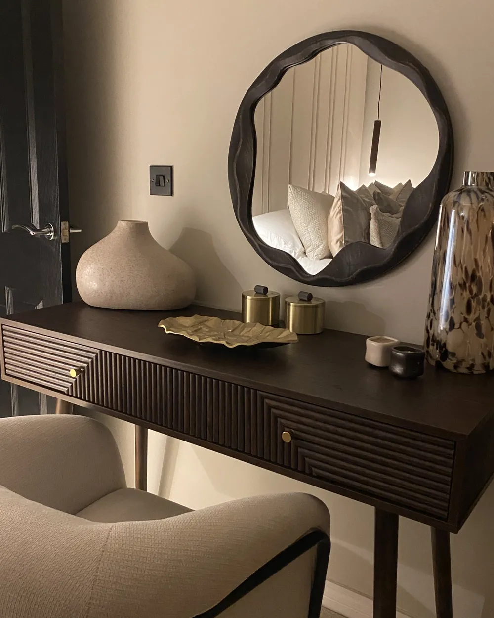 Wall Mirror LANGON 60 cm 60 cm Pine Wood Dark Brown_1036794