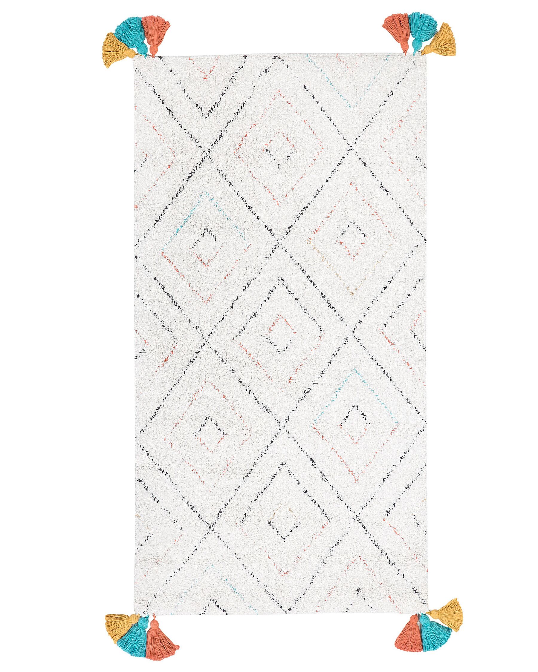 Teppich Baumwolle weiss 80 x 150 cm geometrisches Muster Shaggy KARTAL_747622