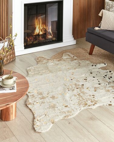 Faux Cowhide Area Rug with Spots 130 x 170 cm Beige with Gold BOGONG