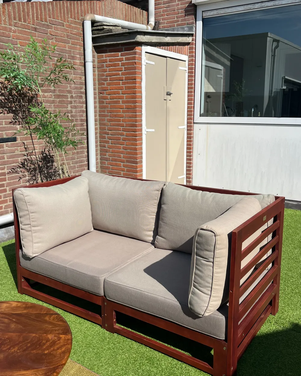Sofa ogrodowa dla 2 osób TRANI Modułowy Drewno akacjowe Bordowy_1019889