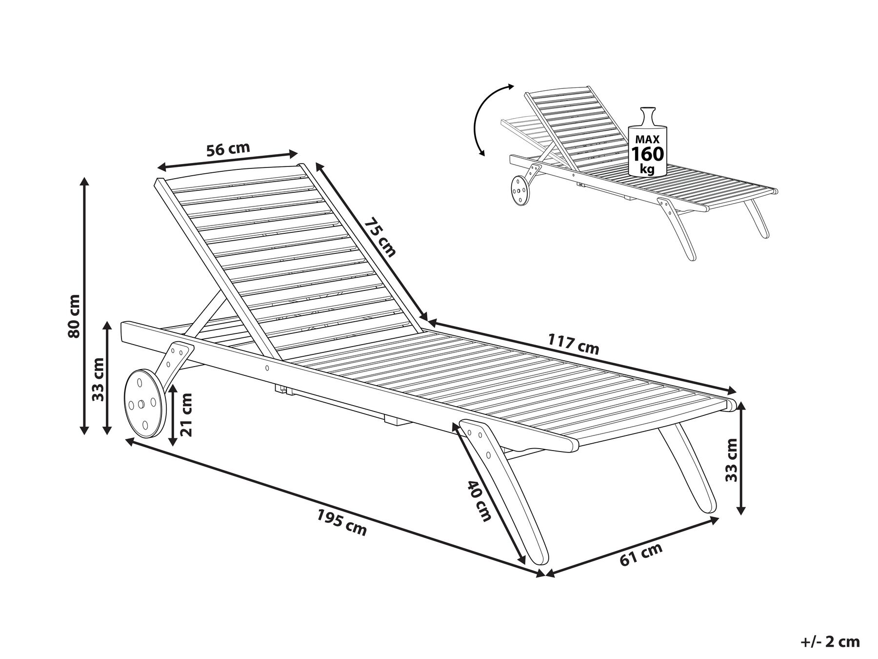 Sun Lounger CESANA Reclining Acacia Wood Light Brown_749048