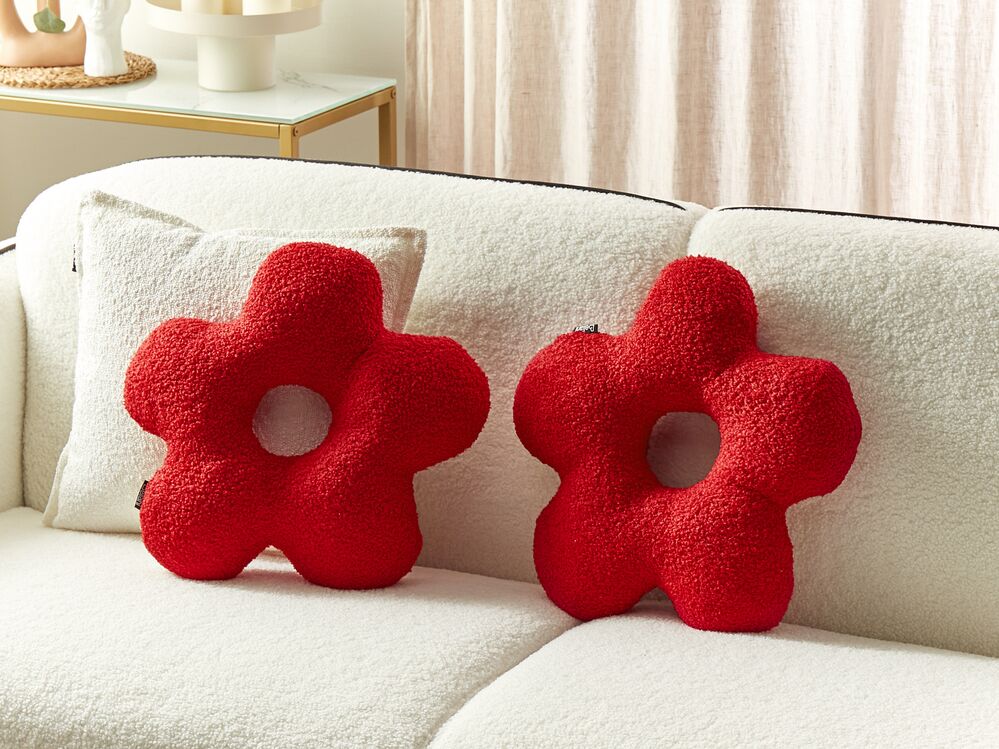 Set of 2 Teddy Cushions 40 x 40 cm Red CAMPONULA Beliani