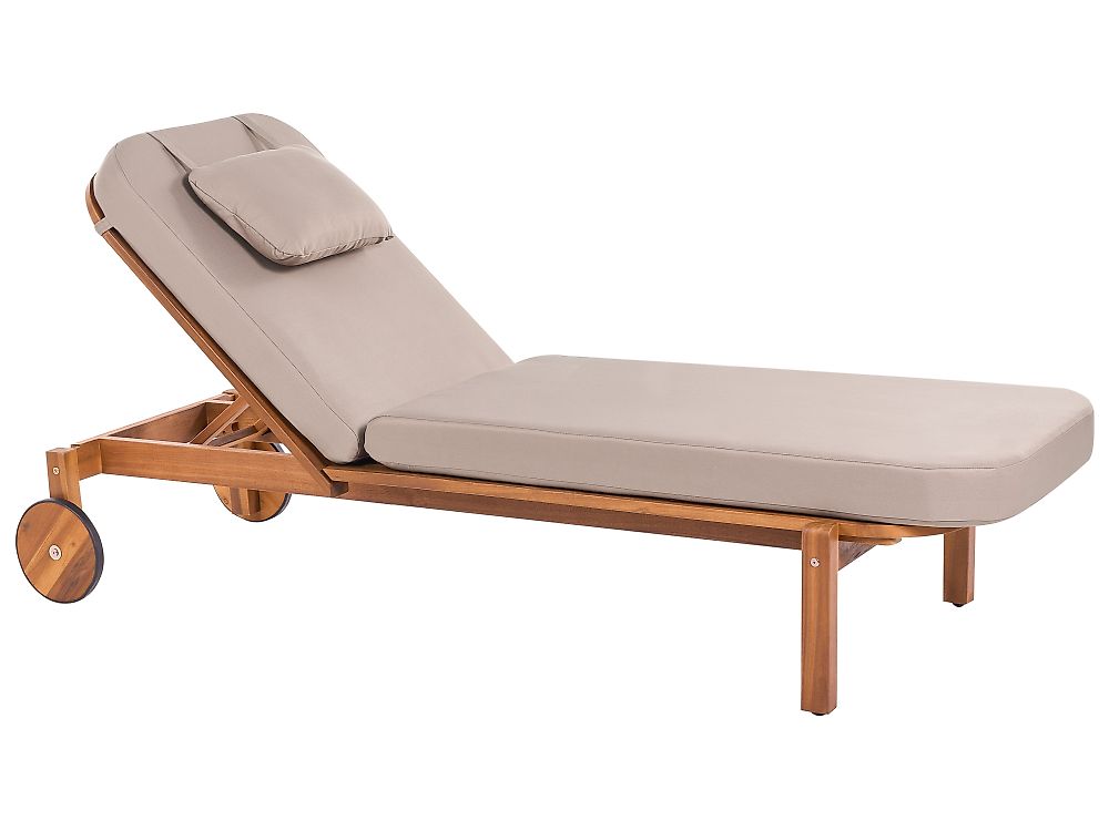 Sun Lounger with Cushion LATERZA  Reclining Certified Acacia Wood Taupe