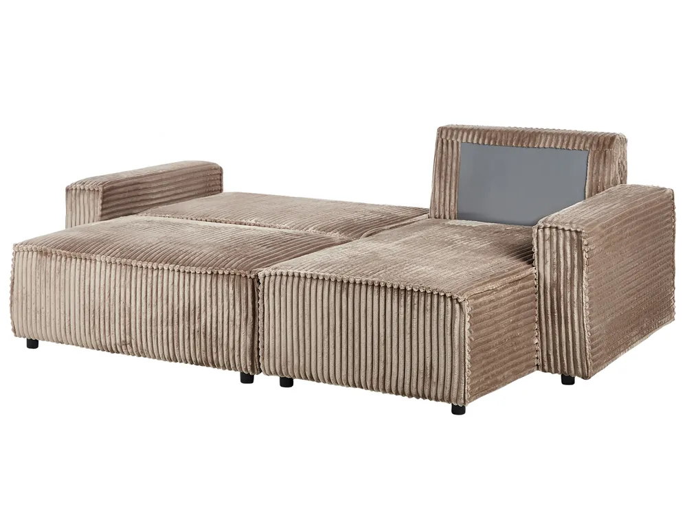 Corner Sofa Bed 3 Seater ABACKA with Storage Corduroy Light Brown Left Hand_960043