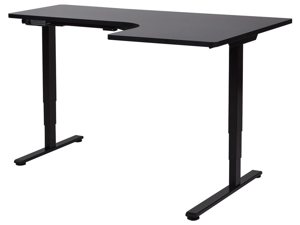 Elektrisk justerbart hjørneskrivebord DESTINES 160 cm x 109 cm Sort Højrevendt