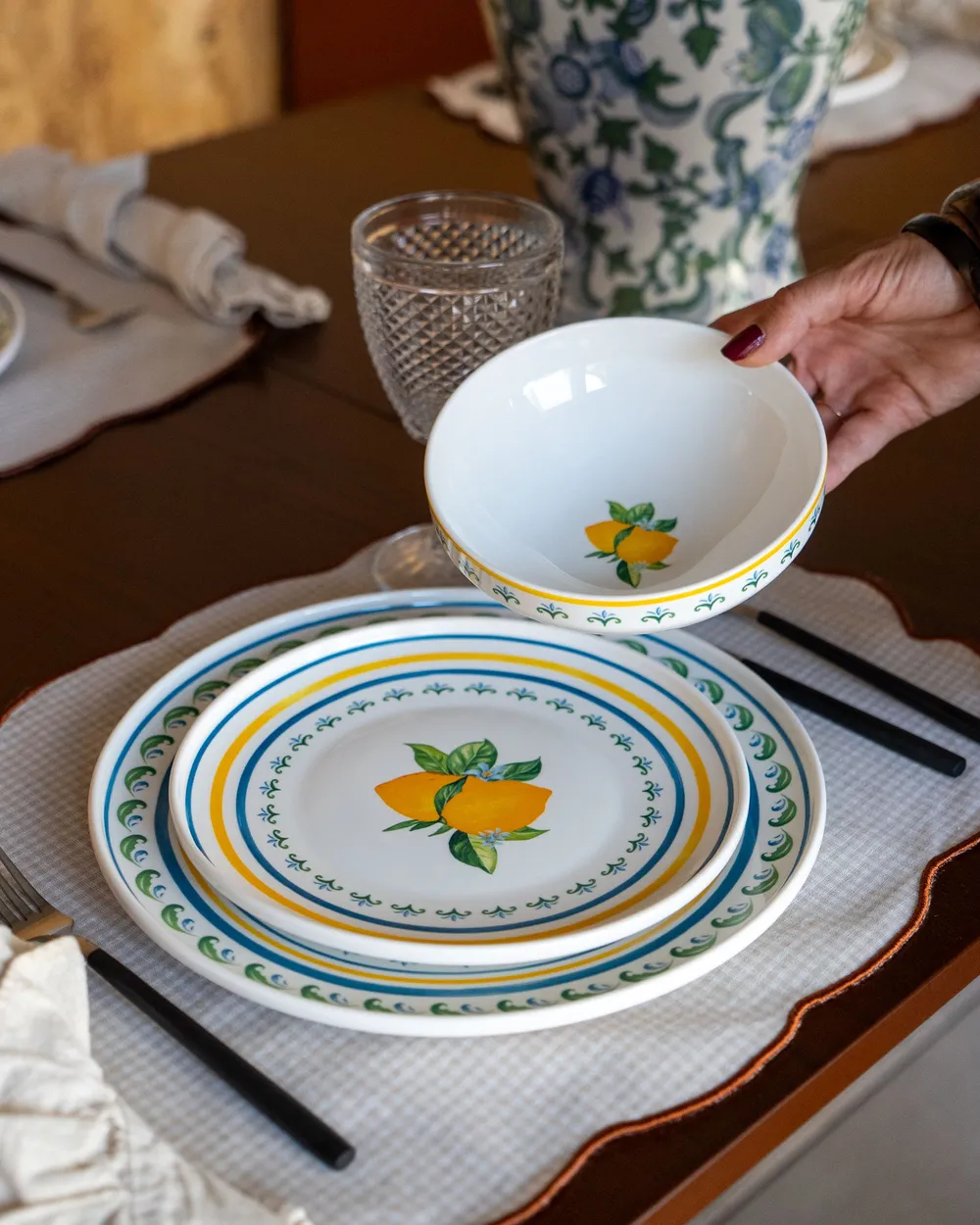 Set de 24 couverts de table TARRAGON Porcelaine Blanc/vert_1155748