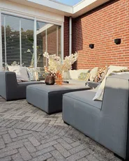 Garden Corner Sofa with Ottoman 7 Seater AREZZO Modular Grey Right Hand_1012350