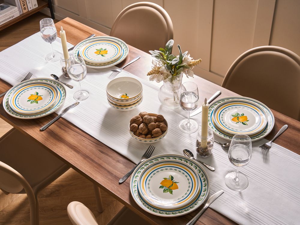 Set of 12 Dinnerware TARRAGON Porcelain White/ Green