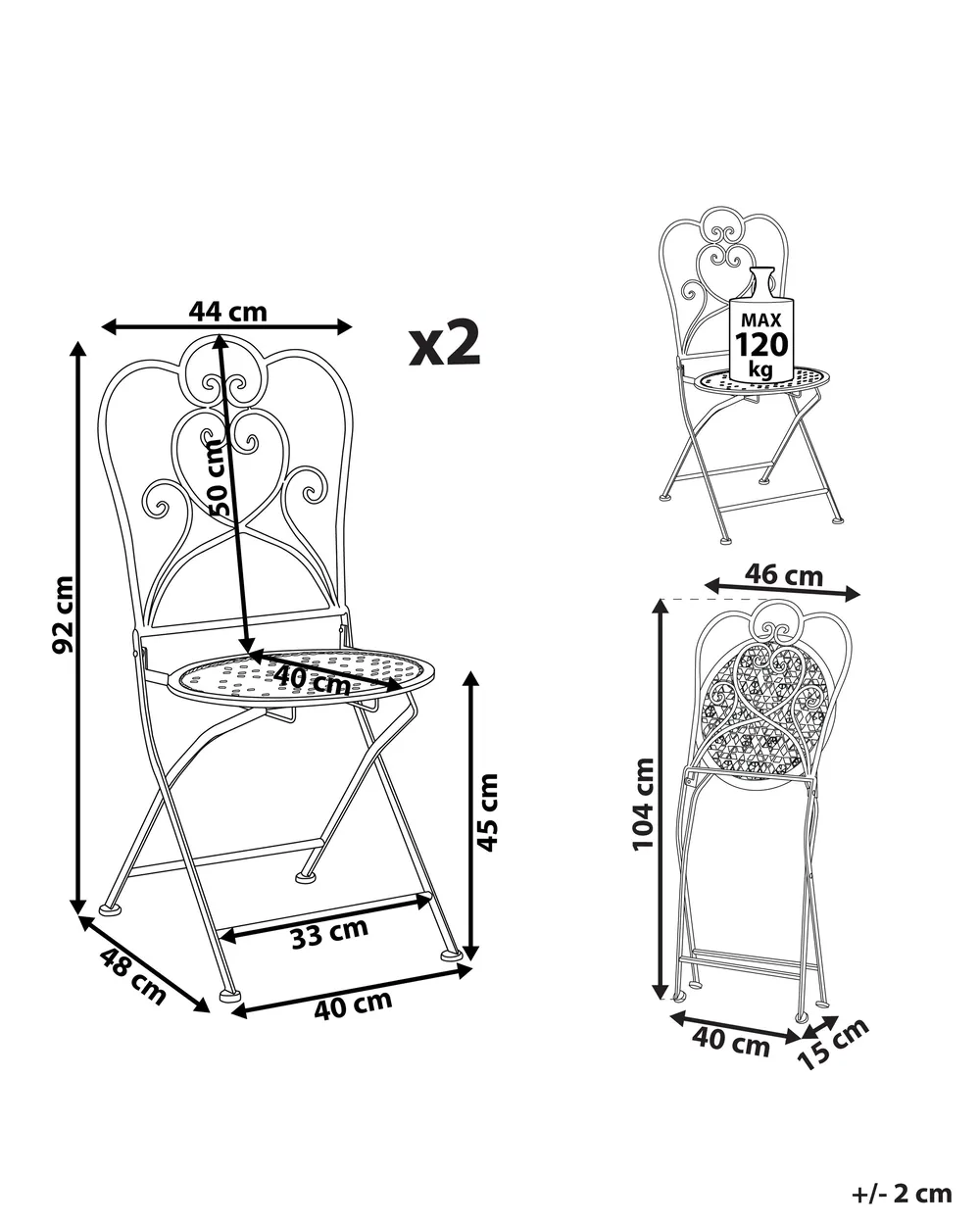 Set of 2 Garden Chairs TRIESTE Folding Metal Light Beige_774631