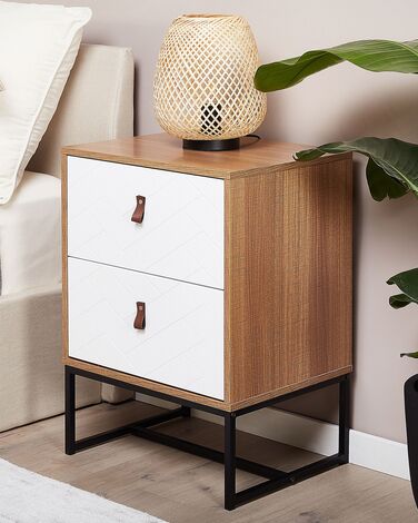 2 Drawer Bedside Table Light Wood with White NUEVA