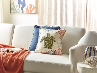 Linen Cushion Tortoise Motif 45 x 45 cm Beige ALGAE