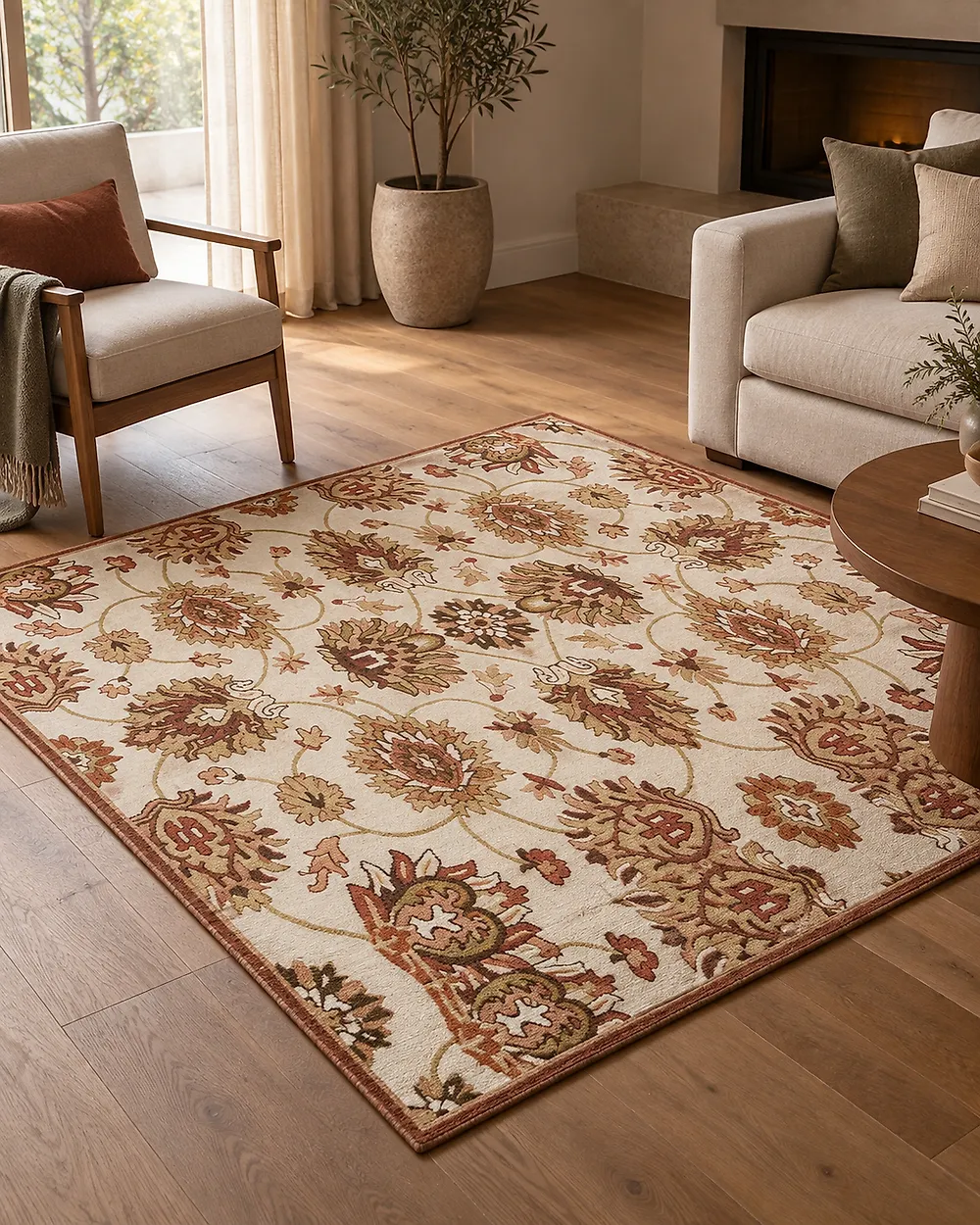 Teppich EZINE Beige 200 x 200 cm Wolle_1183217