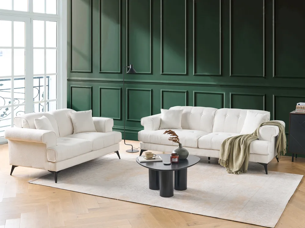 Living Room Set 5 Seater SKIVE Boucle White