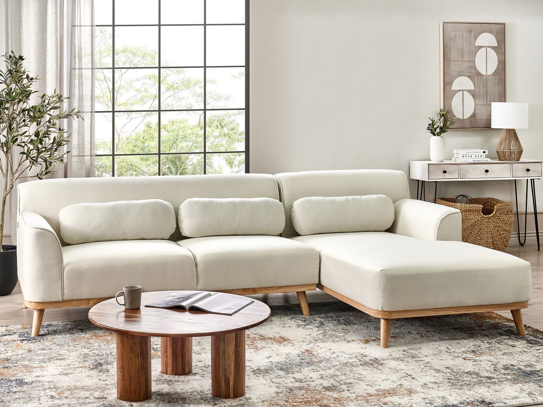 Left Hand Fabric Corner Sofa Off-White SIMOS_927970