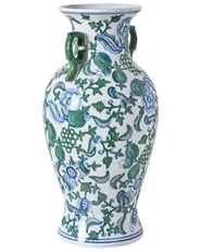 Wazon na kwiaty SEGOWIA 47 cm Porcelana Biały/ niebieski_1052853