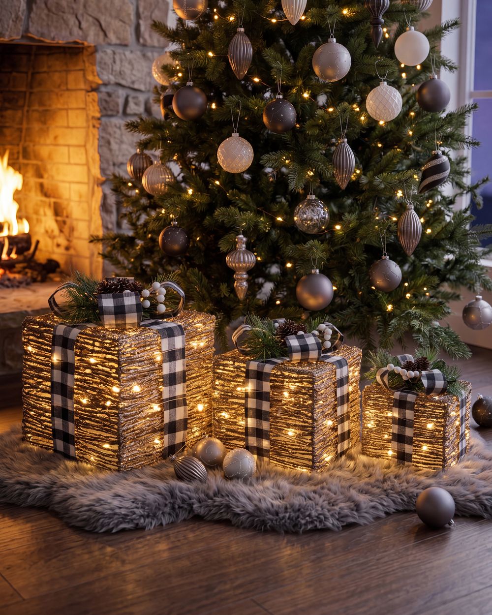 Set of 3 Christmas Decorations LED ARRESKOV 20/25/30 cm Christmas Gifts Brown