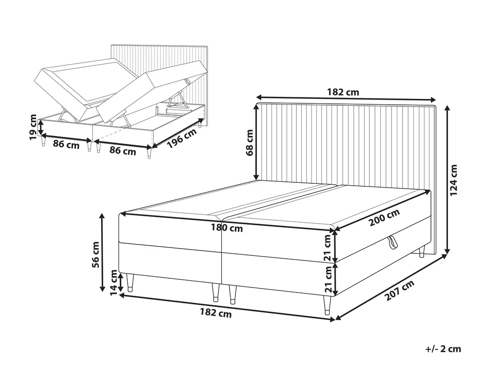 Divan Bed with Storage DAME Velvet Off-White 180 x 200 cm (EU Super King)_1004844