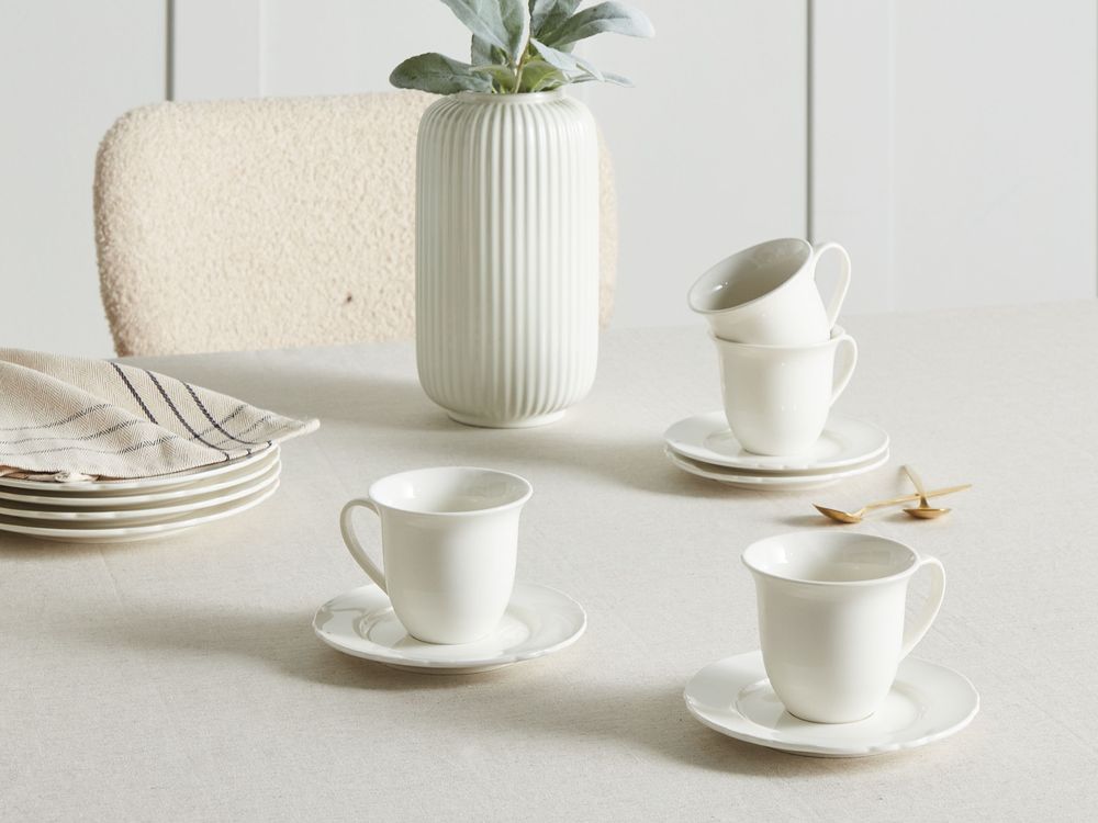 Conjunto de 8 chávenas com pires ELDERBERRY Porcelana Branco
