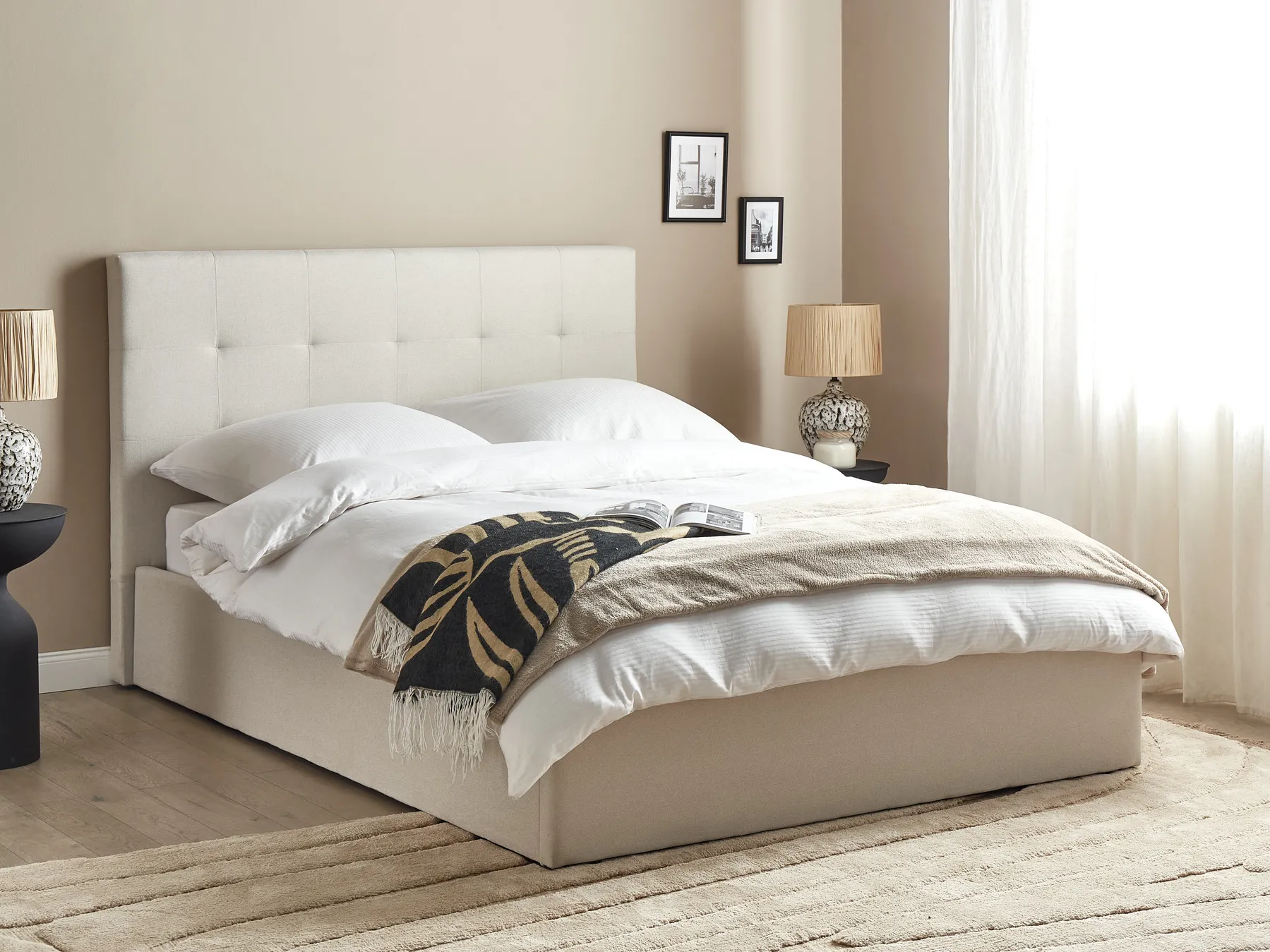 Ottoman Bed LORIENT Fabric Beige 140 x 200 cm (EU Double)_901789