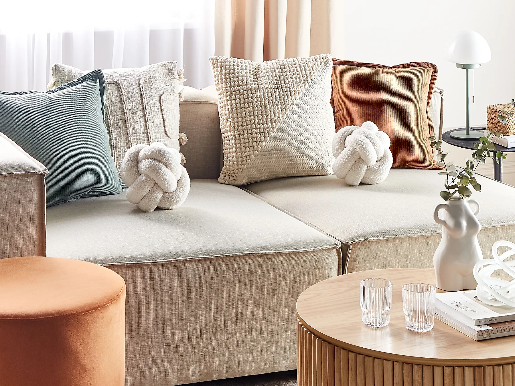 Set of 2 Decorative Cushions MALNI 19 x 19 cm Boucle Off-White Solid_854882