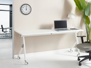 Folding Office Desk with Casters 180 x 60 cm White BENDI