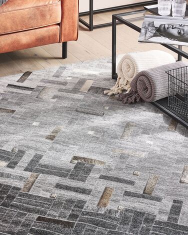 Leather Area Rug 140 x 200 cm Grey DARA