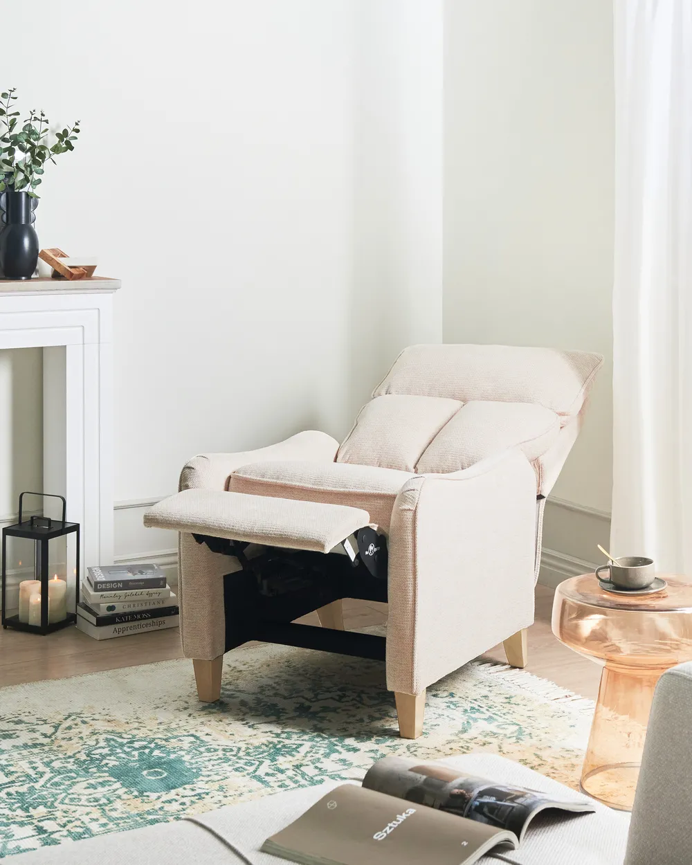 Sedia reclinabile ROYSTON Poggiapiedi a scomparsa Tessuto Beige_1021479