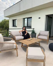 Lounge Set mit Tisch und Ottomane 4-Sitzer SUMBA Akazienholz Hellbraun_1165913