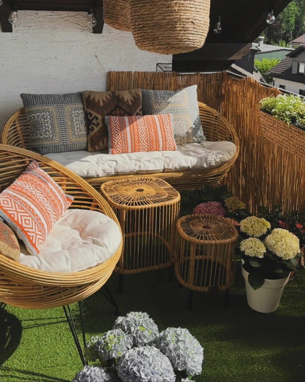 Garden Lounge Set with Table 3 Seater MARATEA/CESENATICO Rattan Natural_986735