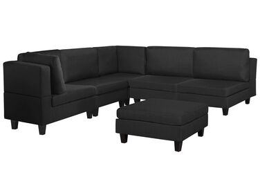 Left Hand 5 Seater Modular Fabric Corner Sofa with Ottoman Black FEVIK