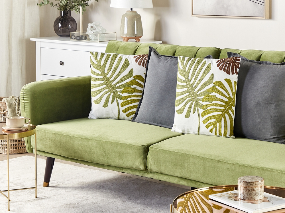 Set of 2 Cotton Cushions Leaf Pattern 45 x 45 cm Green ZENOBIA Beliani.cz