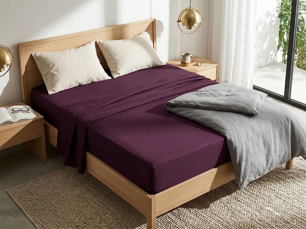 Drap housse JANBU 140 x 200 cm Coton Rouge Bordeaux_1182323