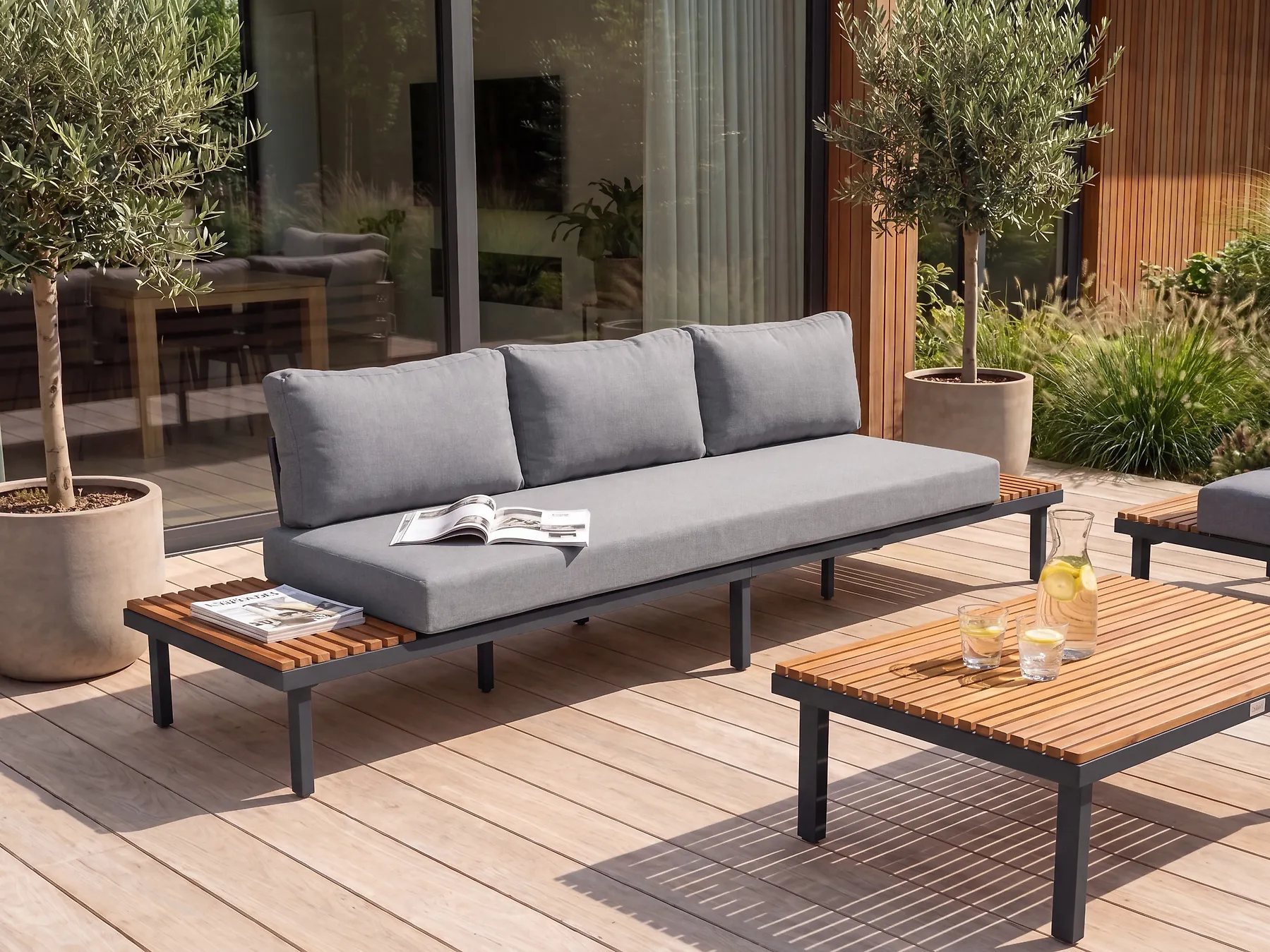 Divano da giardino 3 posti FIVIZZANO Legno d'acacia Grigio scuro_1159319