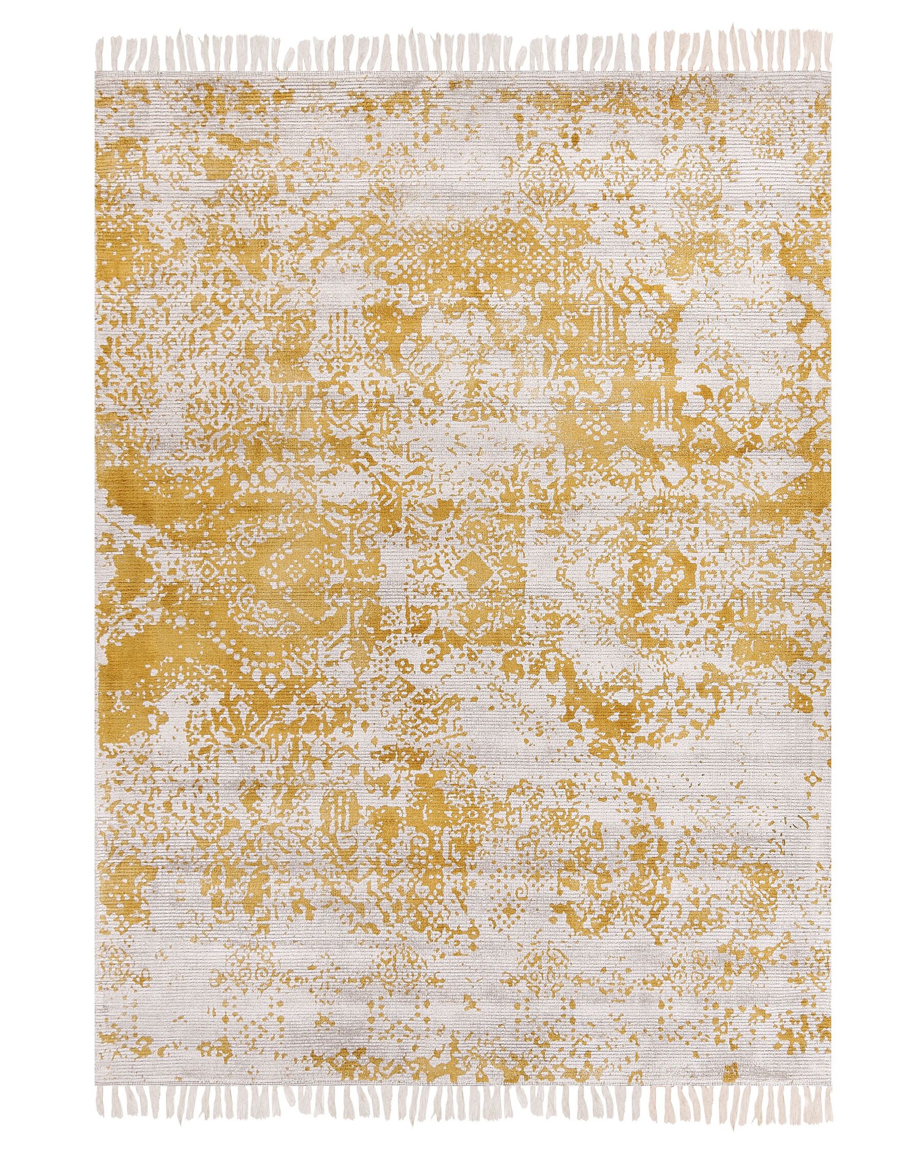 Teppich Viskose senfgelb / beige 140 x 200 cm orientalisches Muster Kurzflor BOYALI_836793