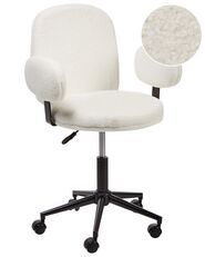 Sillón Reclinable Giratorio Con Reposapiés - Tapizado En Bouclé Blanco Crema, Base De Madera
