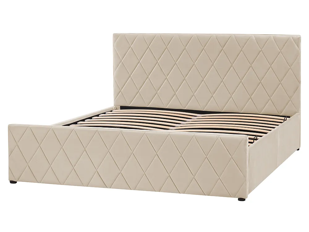 Bett mit Stauraum ROCHEFORT Samtstoff Beige 160 x 200 cm_857289